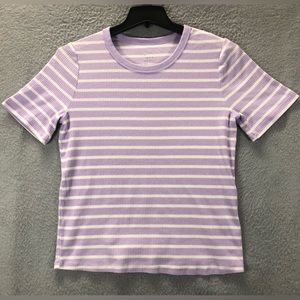 A New Day Womens XXL Pullover Short Sleeve Crew Neck T-Shirt Purple Striped